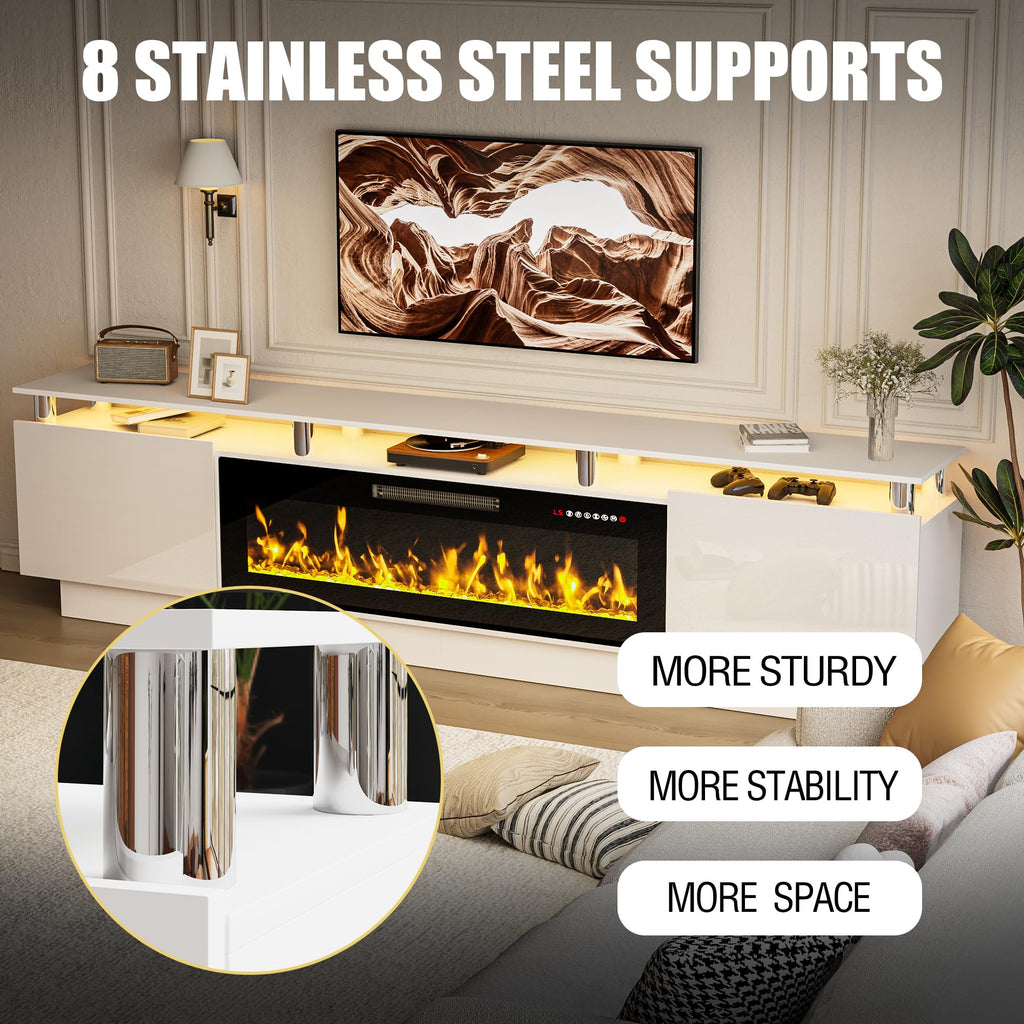 80" Modern Fireplace TV Stand with 40" Electric Fireplace for TVs Up to 90 inch, Luxury LED Light Entertainment