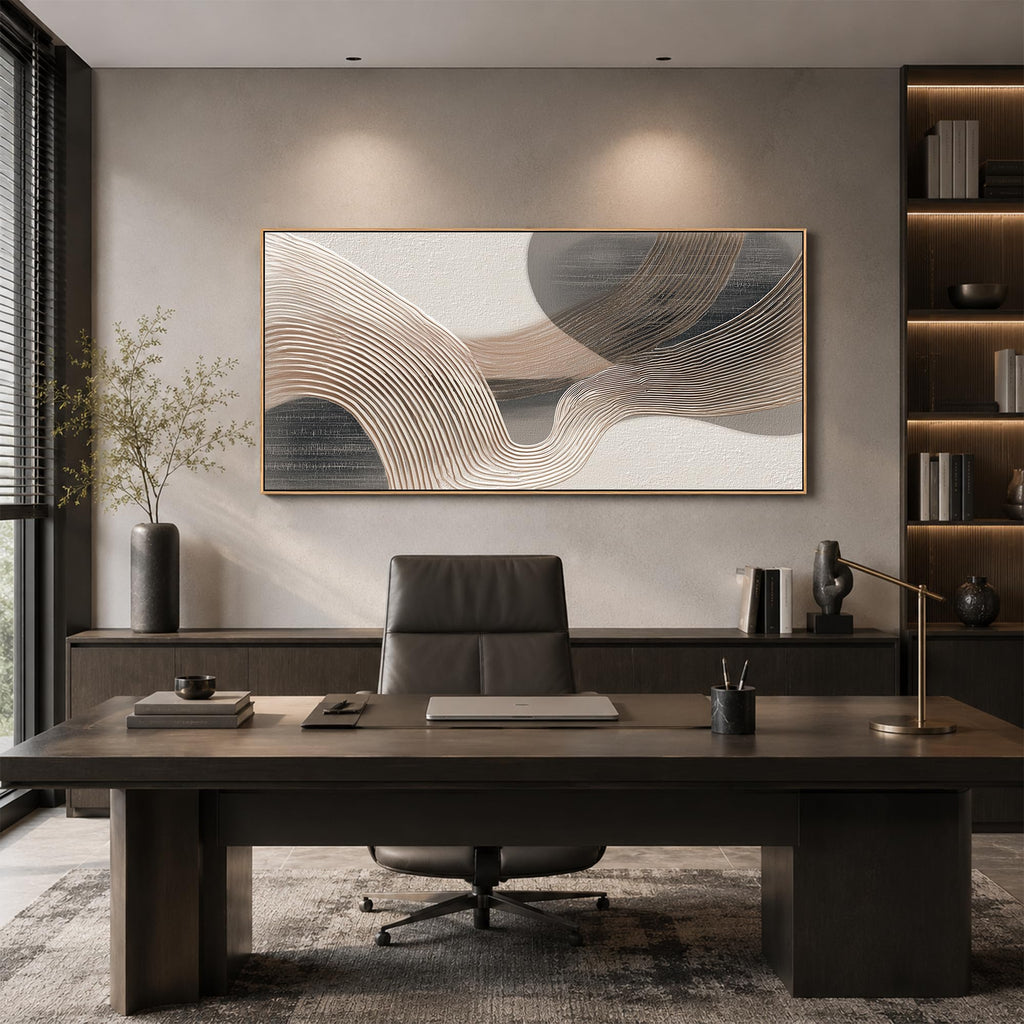 Large Abstract Canvas Wall Art Neutral Beige Brown Textured Wave Artwork, Modern Minimalist Contemporary Wall Decor