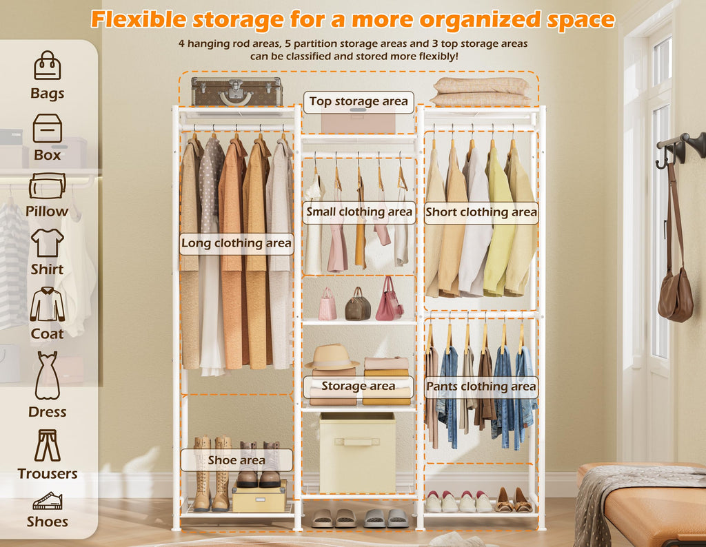 Wardrobe Closet, 4 Hanging Spaces Portable Clothes Rack
