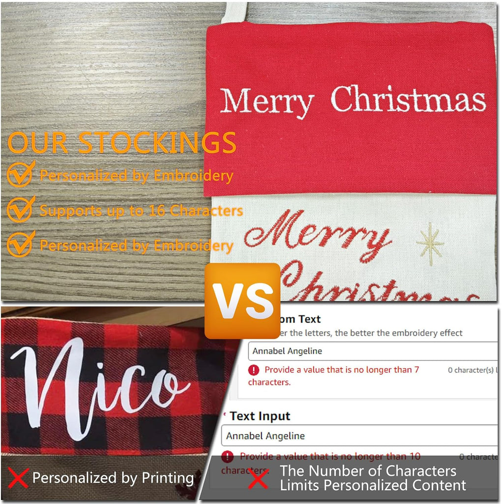 18" Dia Personalized with Embroidered Names, Lovely Christmas Angel Designs Quality Linen Stockings for Holiday