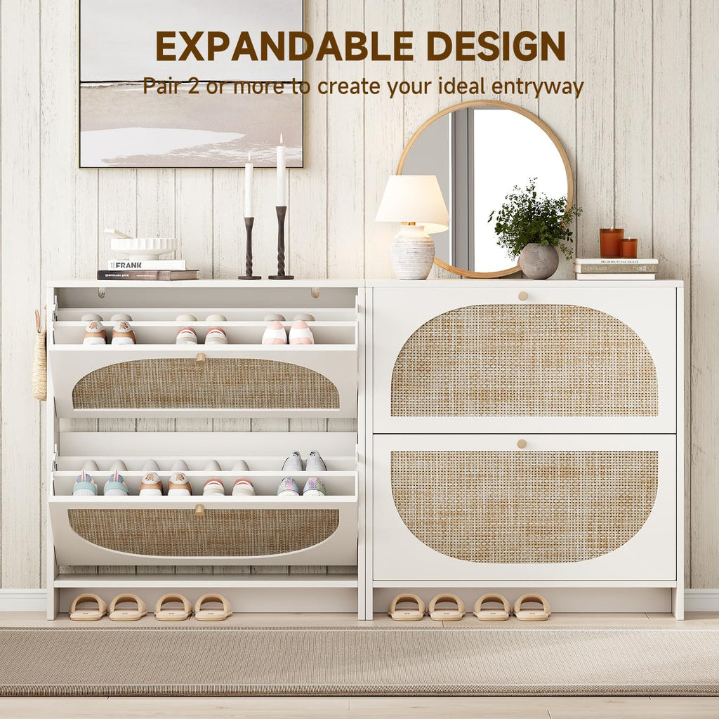 Shoe Cabinet Storage Slim 9.5" Freestanding Floor Base Shoe Storage Cabinet, 2 Flip Drawers with 3-Position