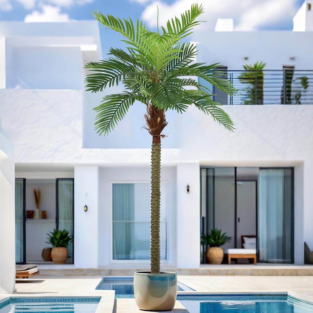Palm Tree 8ft for Outdoors Faux Triple Phoenix Palm,96 Inch Tall Large Fake Tropical Palm Tree ,Poolside,Garden,Home