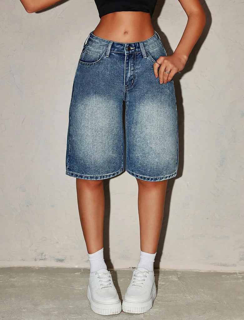 Girls Jean Shorts Baggy Wide Leg Cute Y2K Retro Washed Denim Shorts for Teen Girl Trendy Distressed Streetwear