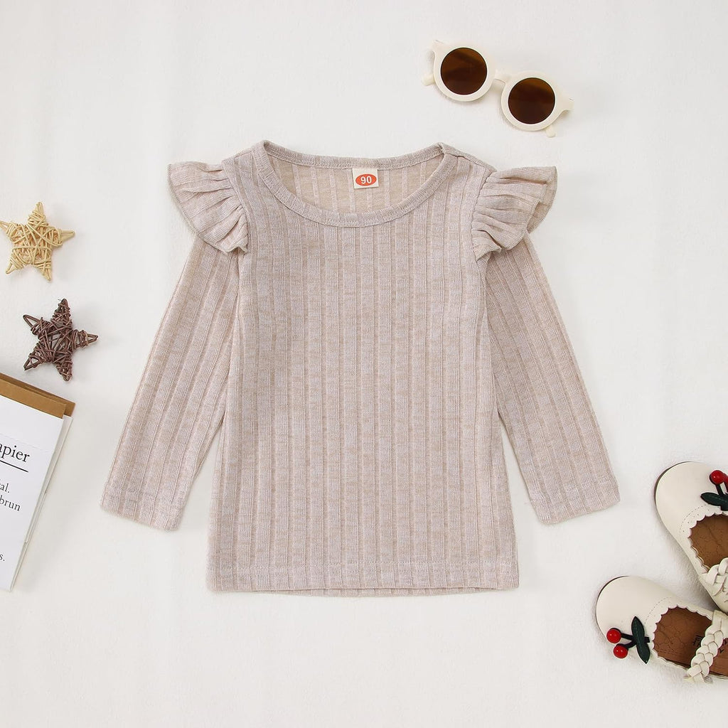 Toddler Baby Girls Clothes Set Ruffle Knit Ribbed Long Sleeve T-Shirts Tops+Pants 2Pcs Outfits Fall Winter Clothes