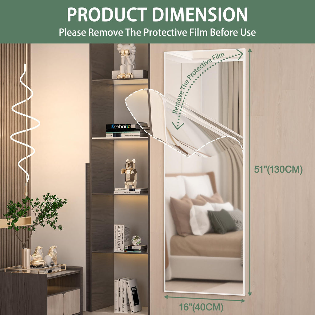 Door Mirror Full Length, 51 x 16 Inch Full Body Wall Mirror Over The Door Hanging Mirror, Cloakroom