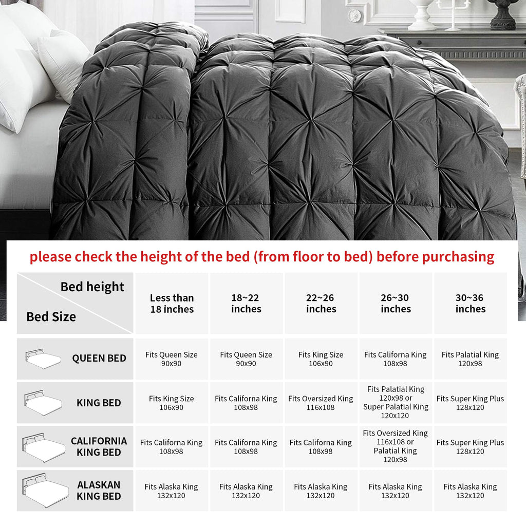 120x120 Oversized King Feather and Down Comforter, Pinch Pleat Super Palatial King Duvet Insert with 100% Cotton