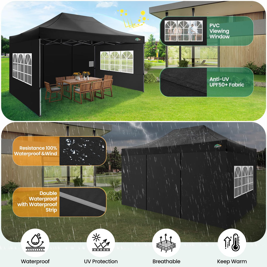 10x15 Heavy Duty Pop Up Canopy Tent with Sidewalls, Easy Up Canopy