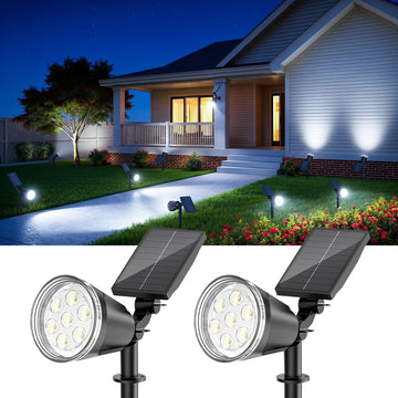 Solar Lights Outdoor Spot Light Waterproof: 1000LM Adjustable Cool White Spotlights - 2-in-1 15Hrs+ Bright Wall Spot