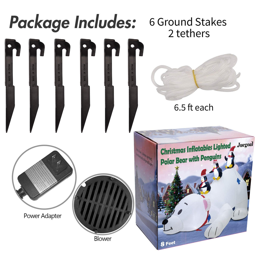Christmas 7.7(L) x 6 FT(H) Inflatables Lighted Polar Bear with Three Penguins, Blow Up White Bear Happy Fishing