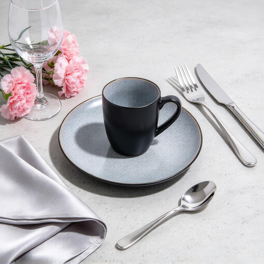 Stoneware Dinner Set Reactive Glaze (16pc Set, Grey)