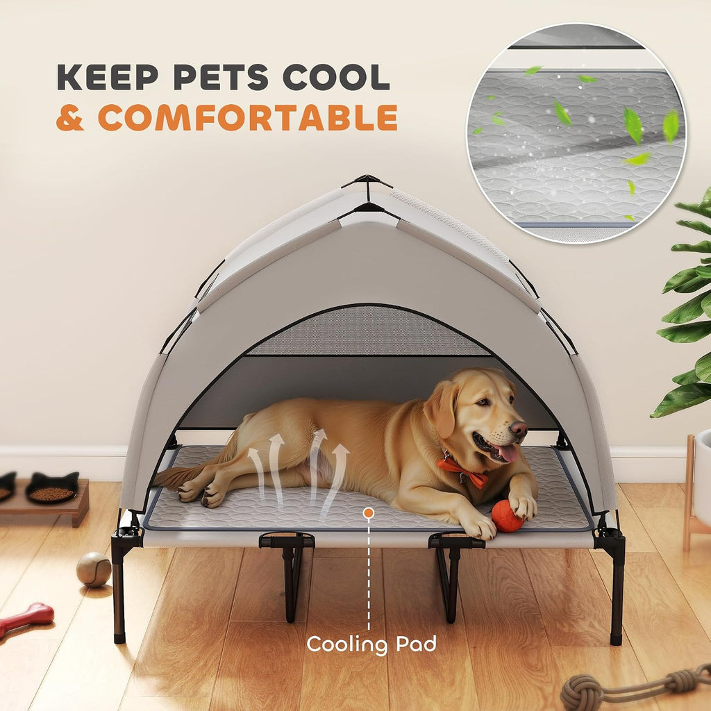 Elevated Dog Bed with Cooling Pad, 42" x 30" x 37", Light Gray