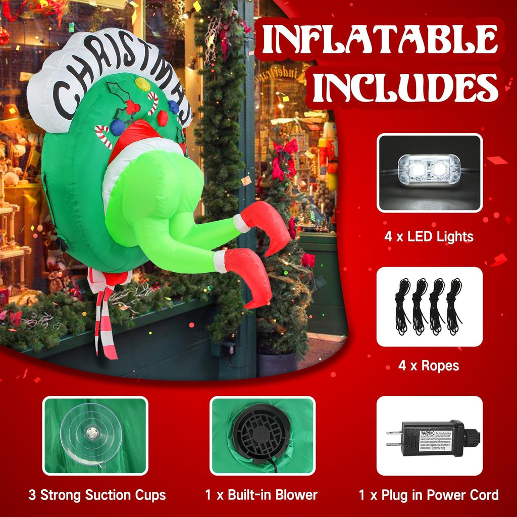 Inflatable Christmas Decorations Outdoor 3.5FT Blow Up Santa Green Giant Monster Wreath Yard Inflatables Funny