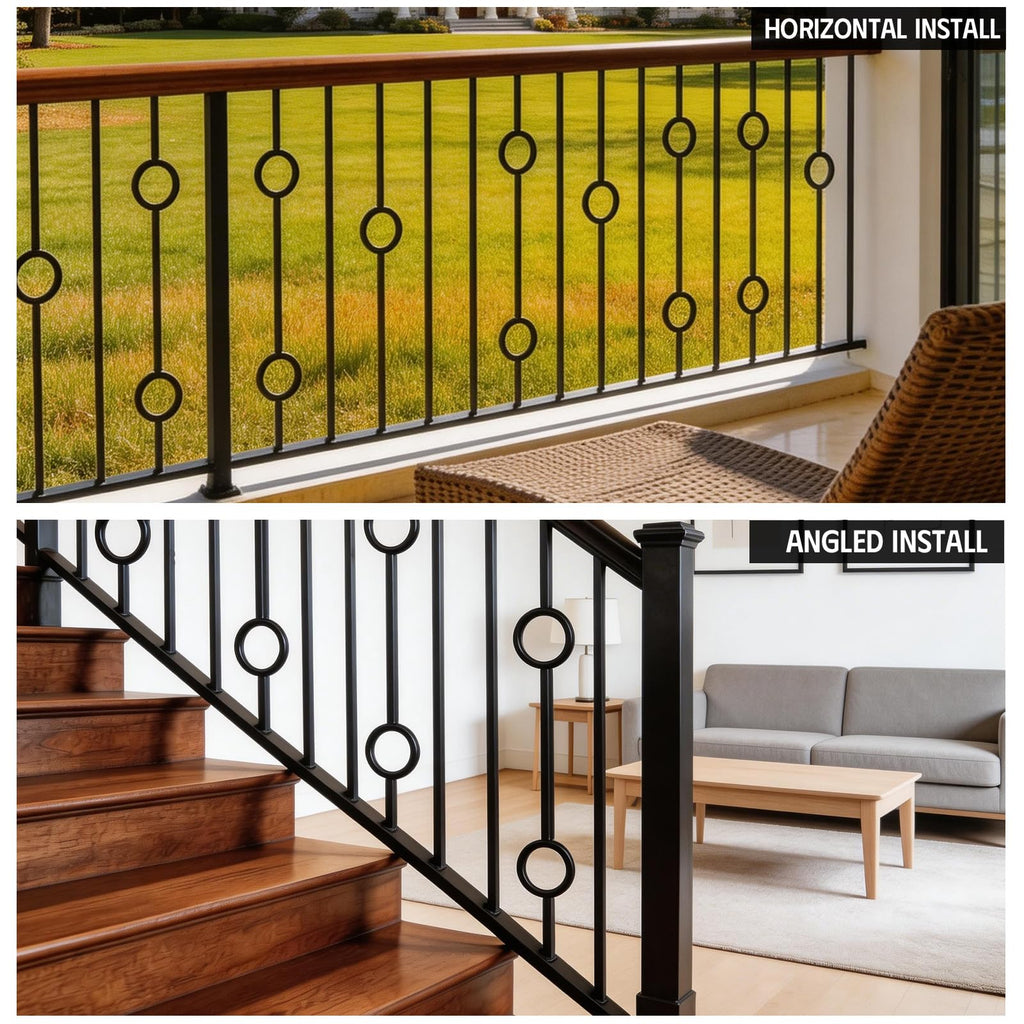 Wrought Iron Balusters (Set of 10), 1/2 inch Double Ring Hollow Straight Stair Spindles, Decorative Metal Balusters