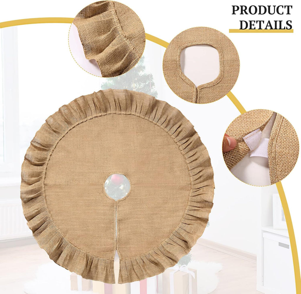 47 Inch Christmas Tree Skirt Decor with Ribbon, Linen Color