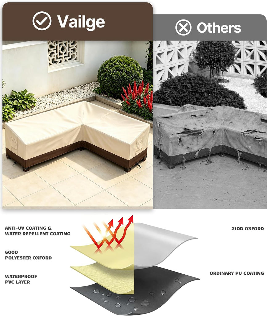 Outdoor Sectional Cover L-Shaped & Patio Furniture Covers Waterproof | 600D Oxford Sectional Couch Covers L-Shaped