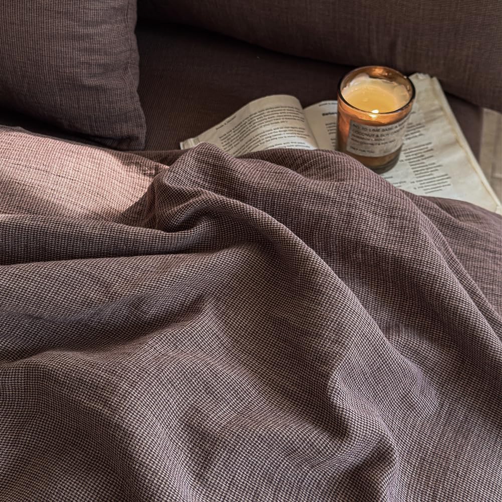 100% Muslin Cotton Mocha Houndstooth Queen Size Duvet Cover