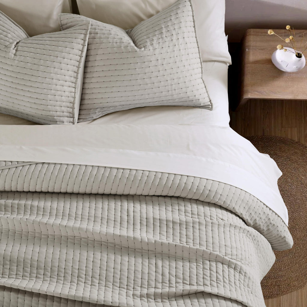 Lightweight Quilted Bedspread Quilt Set, Pre-Washed Brushed Microfiber, Handmade-Look Stitching, All-Season