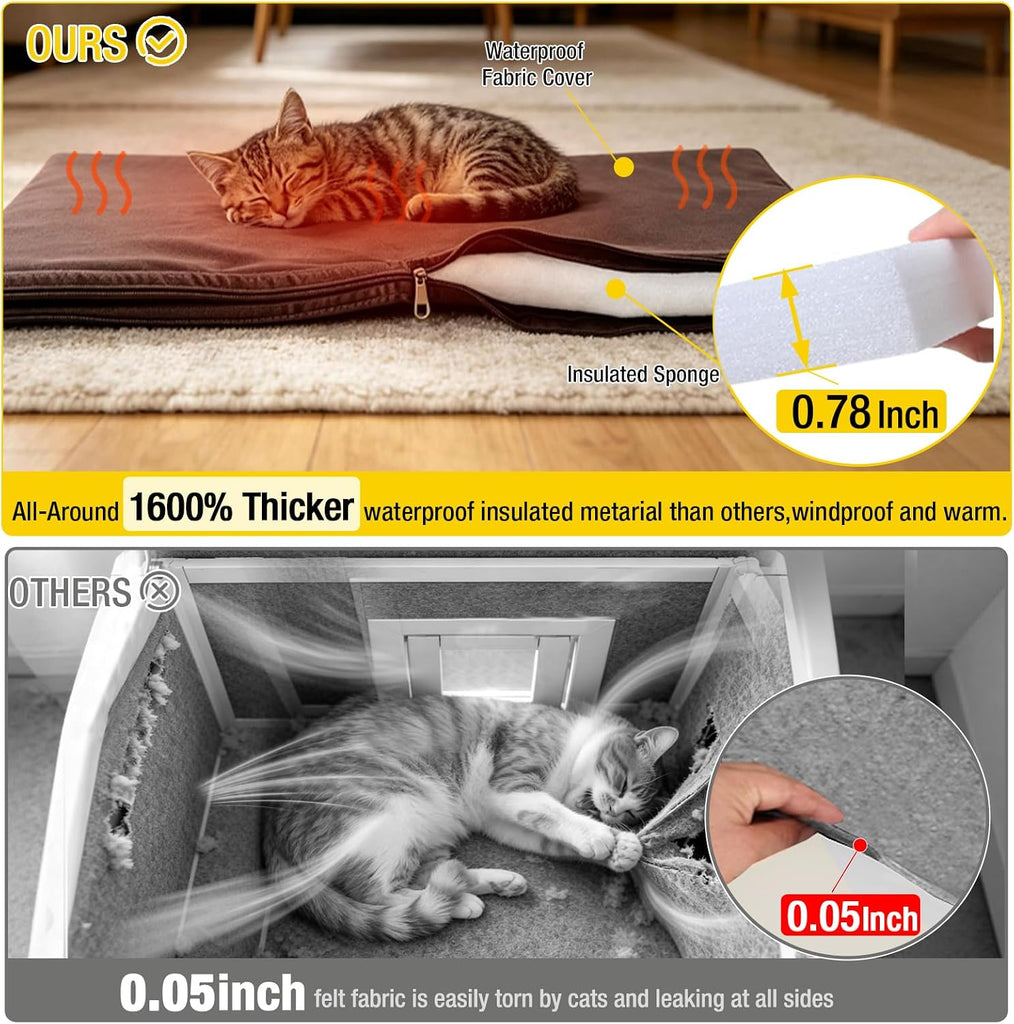 Cat House Outdoor Dog House with Insulation Liner Rabbit Hutch Feral Kitty Shelter for Outdoor Cats Cat Shelter
