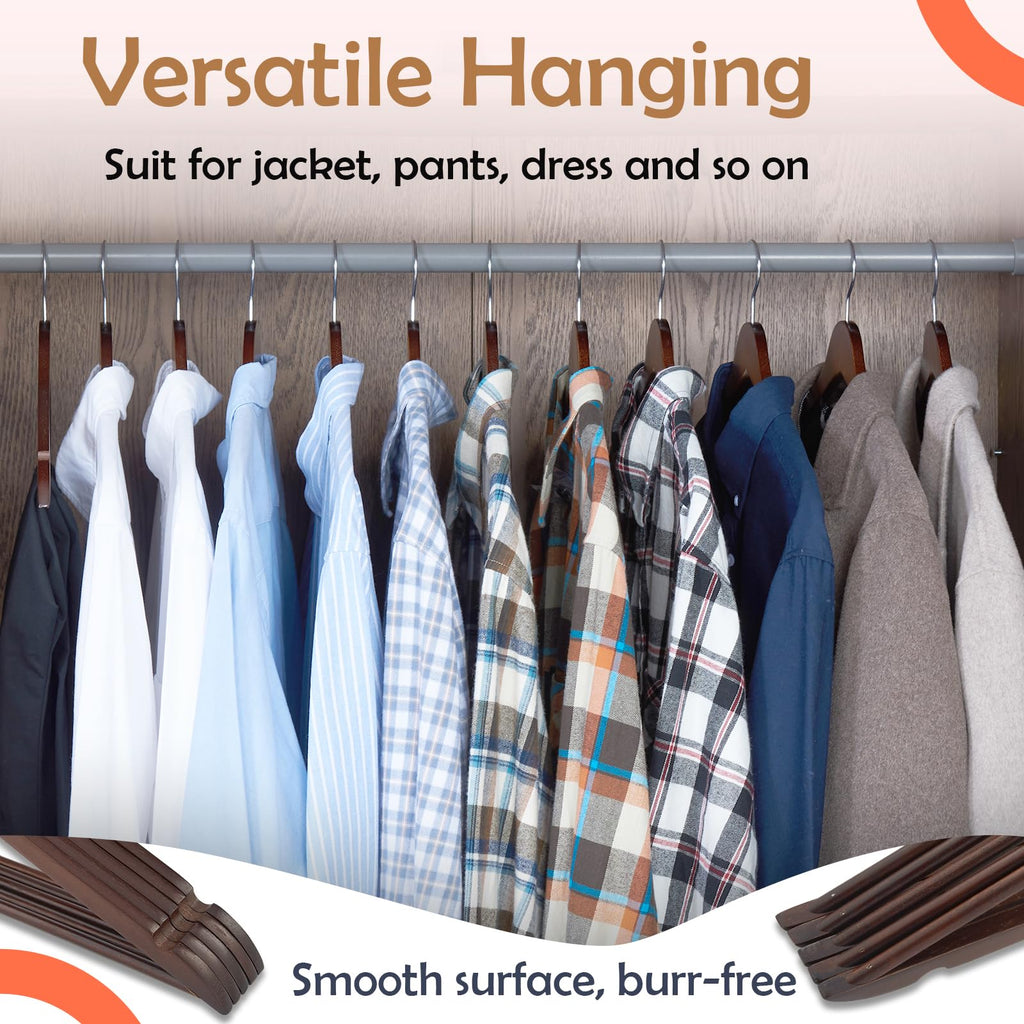 Solid Wooden Hangers 20 Pack, Wood Suit Hangers with Extra Smooth Finish, Precisely Cut Notches and Chrome Swivel