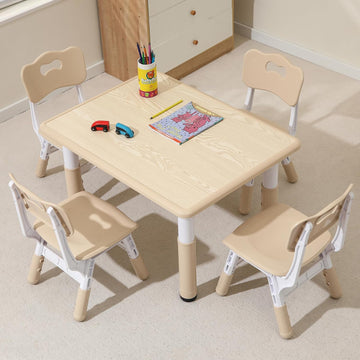 Toddler Table and Chairs, Kids Table and 4 Chairs Set with Graffiti Desktop, Height-Adjustable Kids Study Table