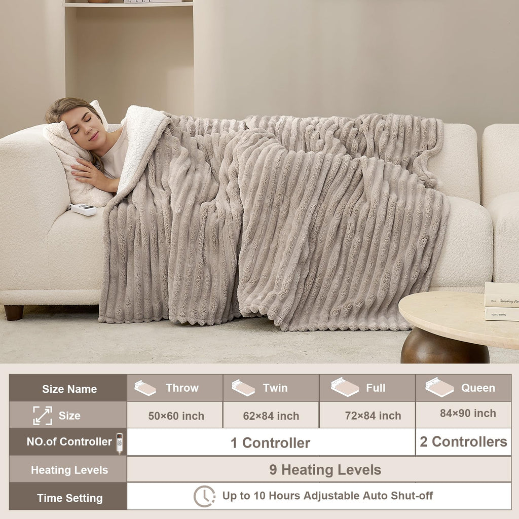 Electric Heated Blanket Twin 62x84'', ETL & FCC Certified, Linen