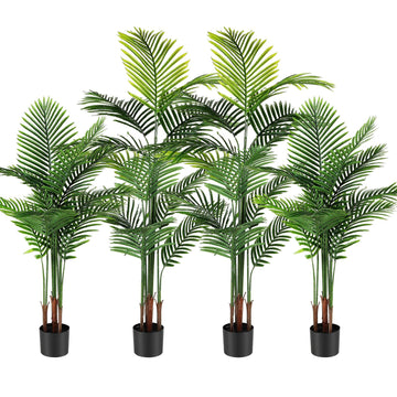 4 Pack Artificial Palm Trees 4Ft 5Ft, Fake Plants Fake Trees Artificial Areca Palm Plants for Outdoor Indoor Faux