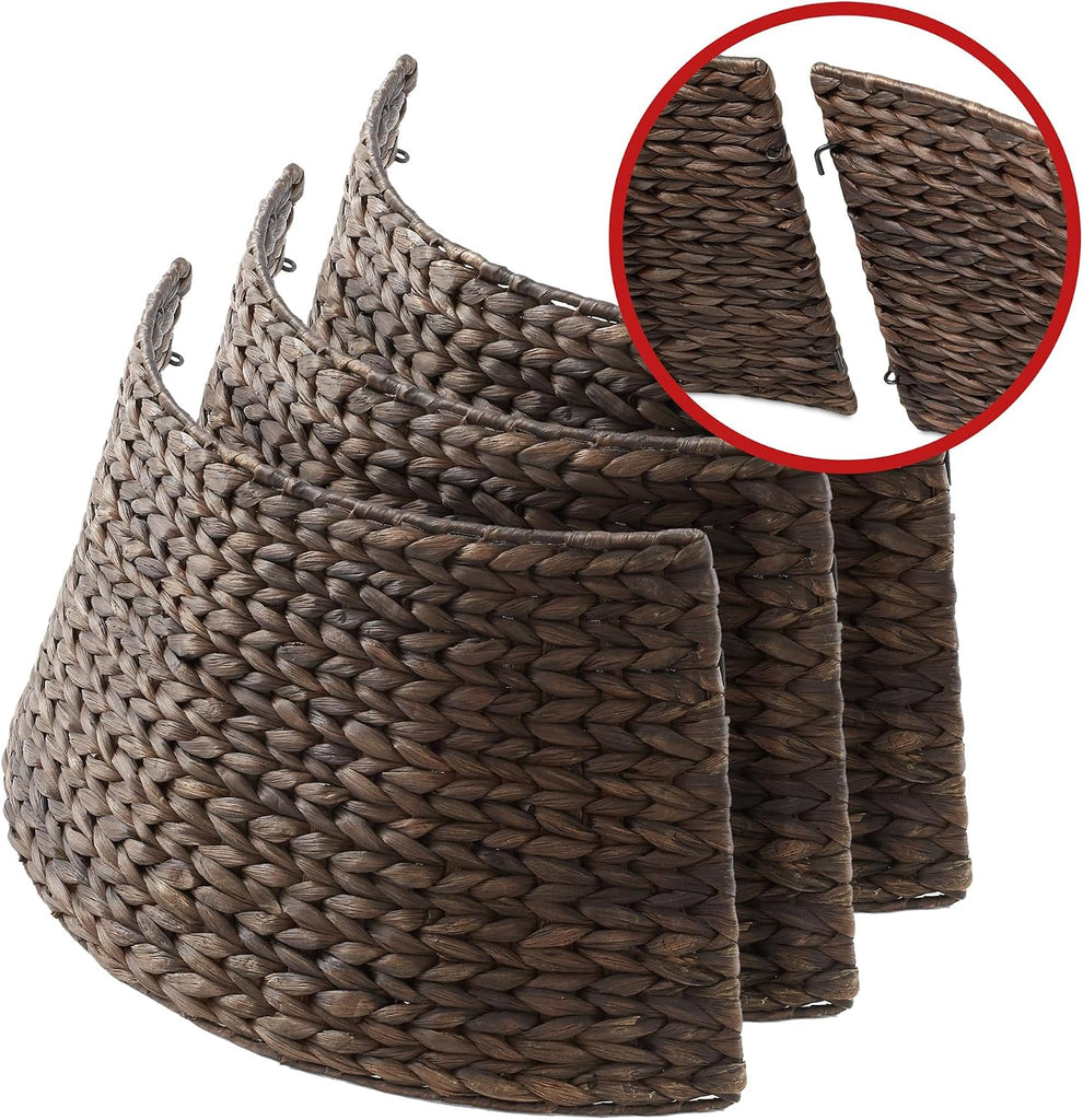 24-Inch Christmas Tree Collar, Woven Water Hyacinth Tree Base Cover with Cord Cut Out, Espresso