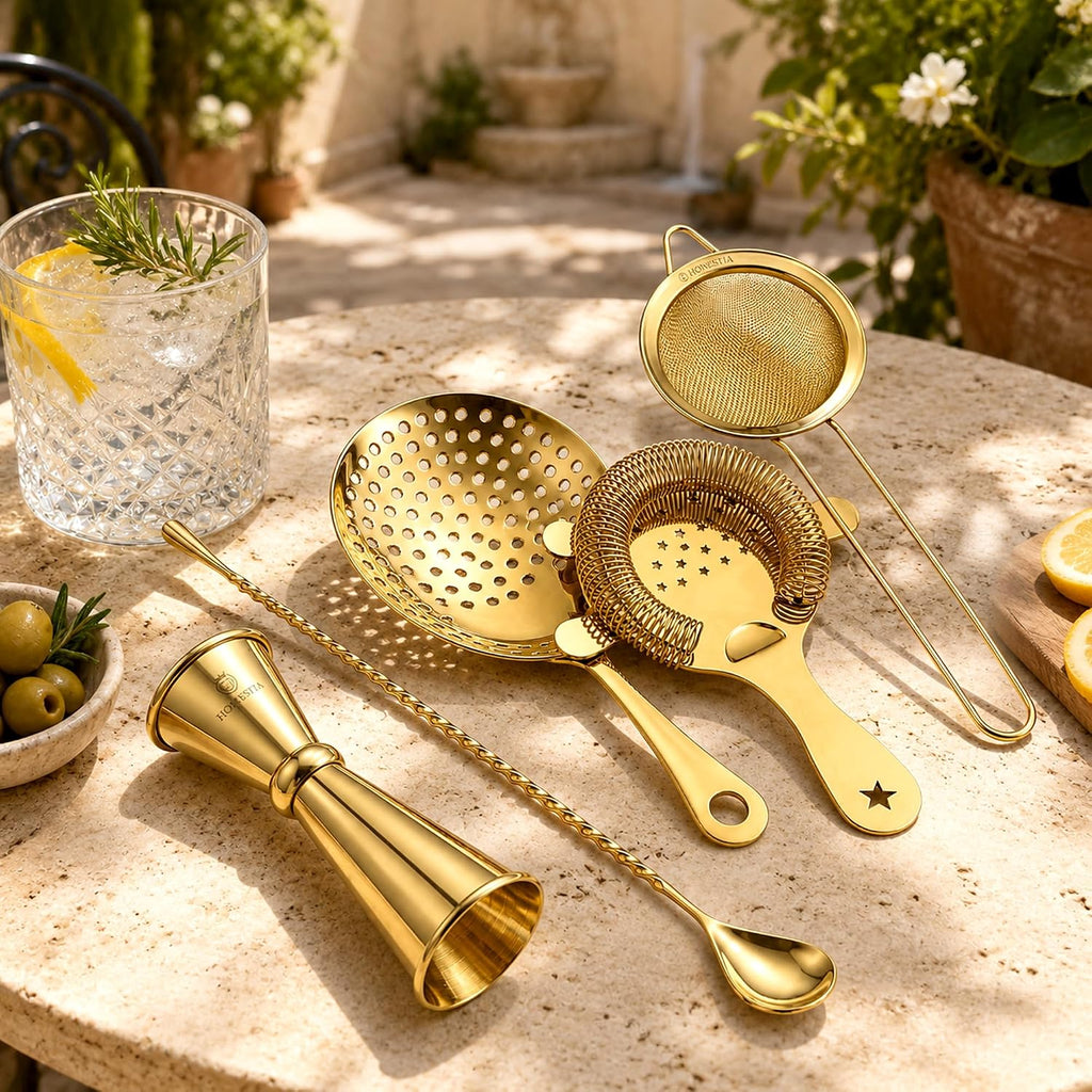 Cocktail Strainer Set, Stainless Steel Bar Tools Set, Gold - Set of 5