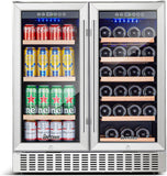 30 Inch Dual Zone Wine and Beverage Cooler,28 Bottles & 110 Cans Wine Fridge,Bui