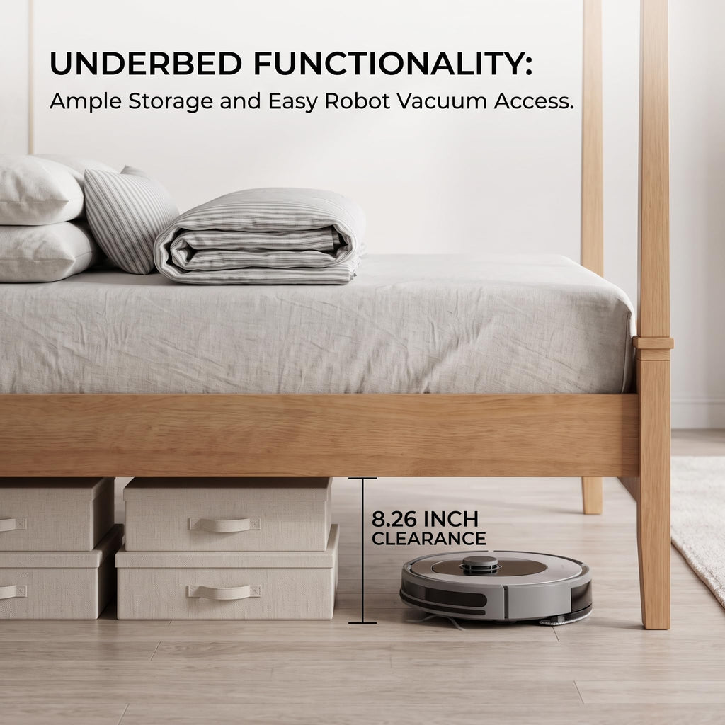 Canopy Bed Frame with Headboard, Wooden 4-Poster Bed