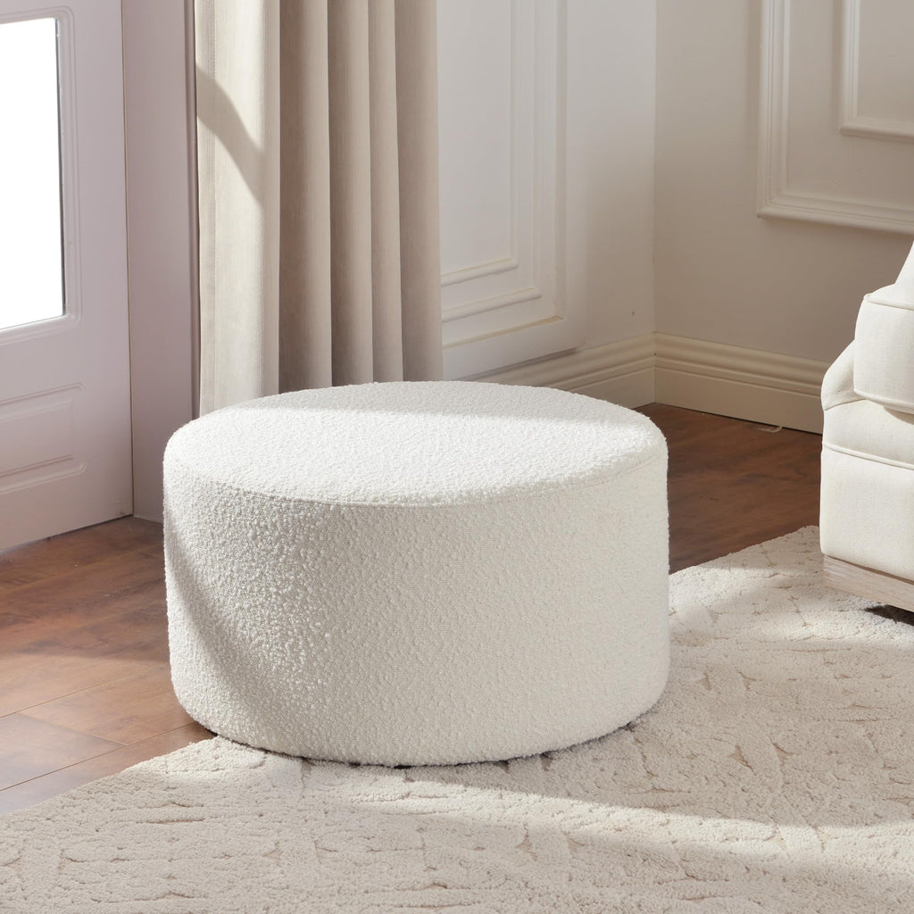 Modern Round Boucle Ottoman (24" D x 24" W x 13" H)