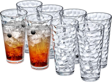Iceberg - 24-Ounce Plastic Tumblers (Set of 8), Plastic Drinking Glasses, All-Clear High-Balls, Reusable Cups