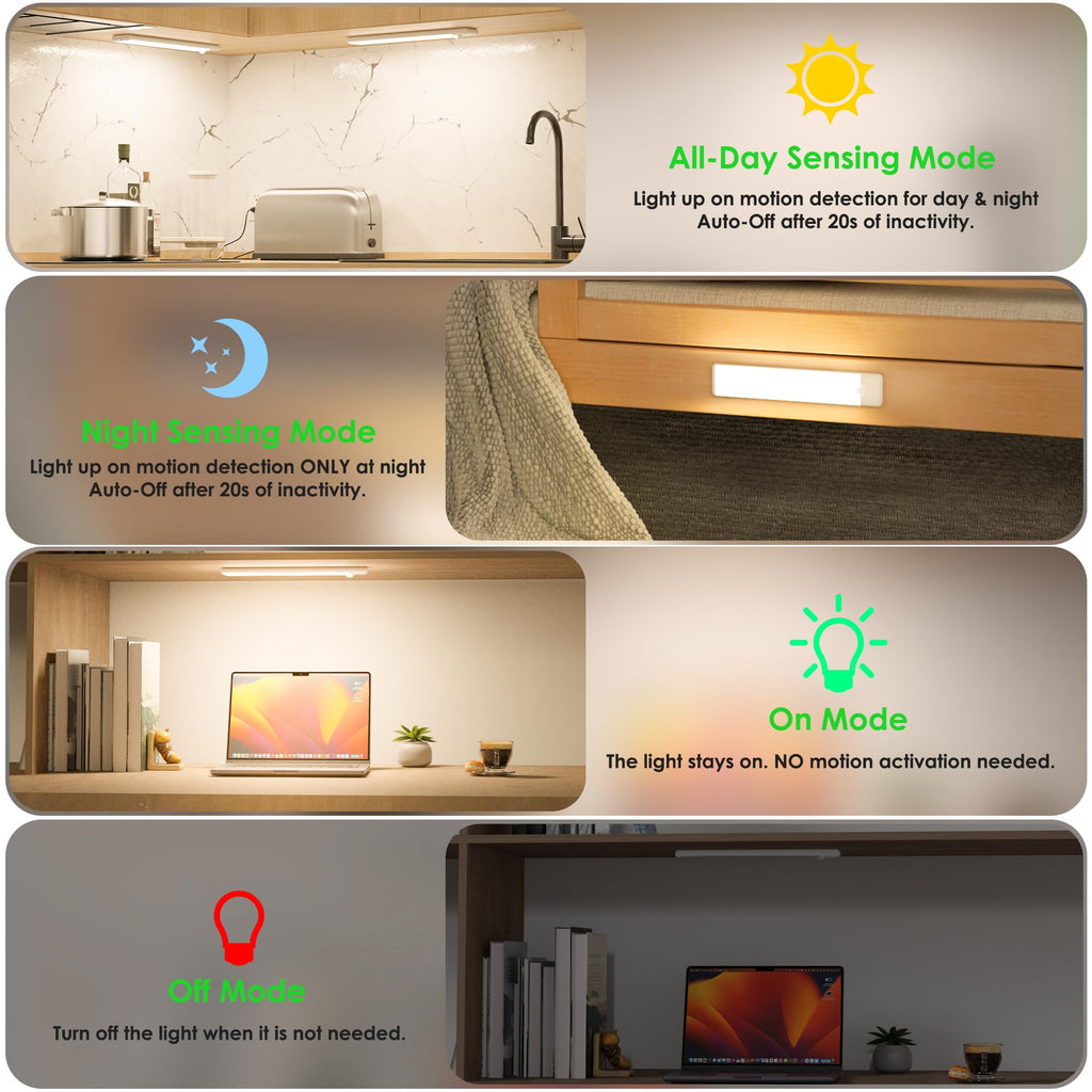 Motion Sensor Under Cabinet Lights, 3-Pack, Neutral White, 12 inch