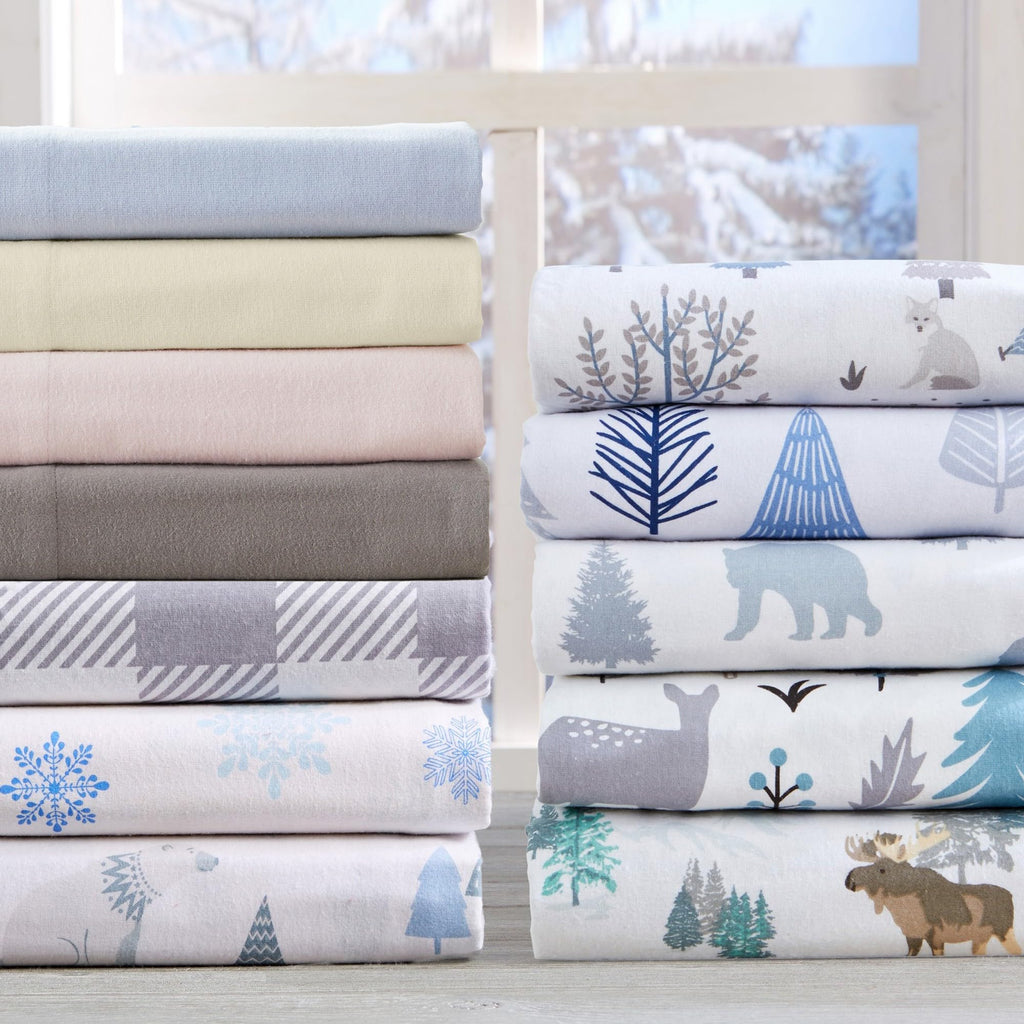100% Turkish Cotton Flannel Sheet Set | 4 Piece Deep Pocket Novelty Cozy Winter Bed Sheets | Double Brushed for Extra