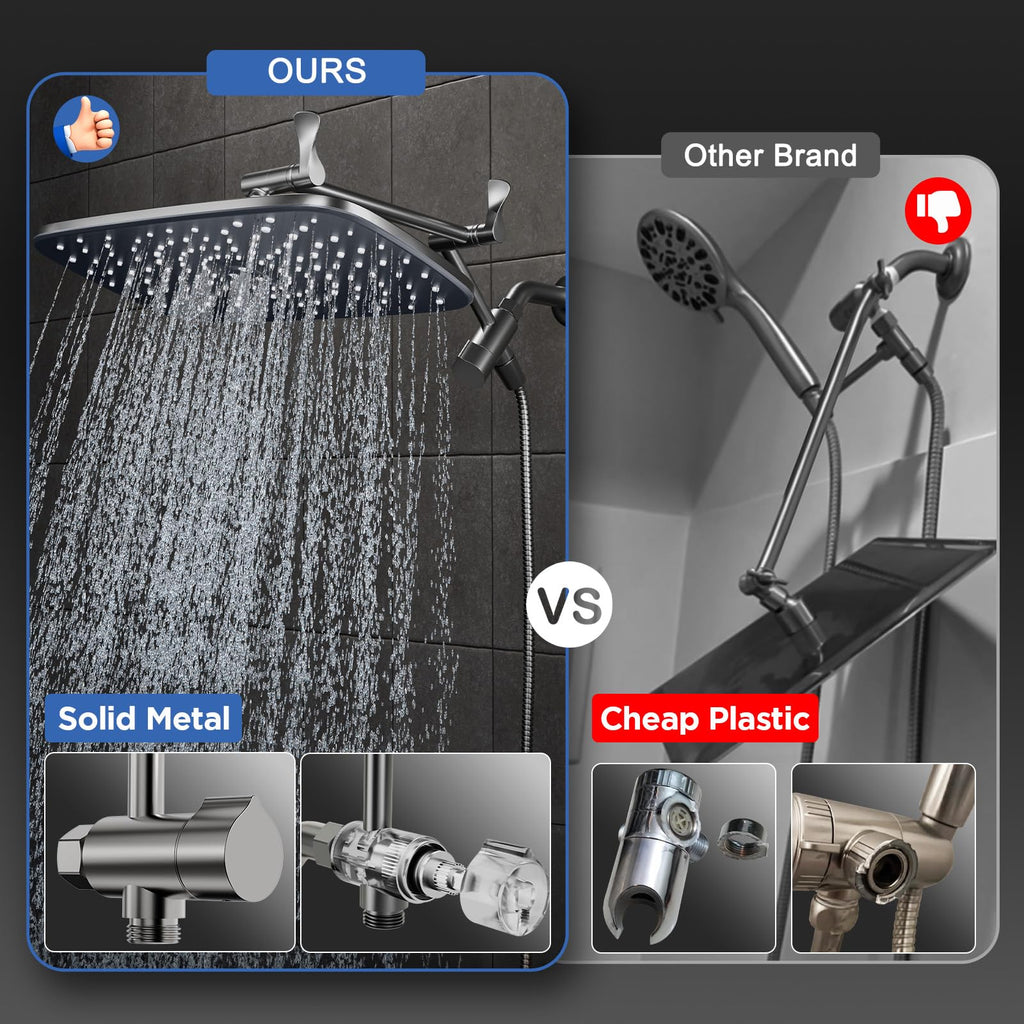 Gunmetal Gray 11.8" High Pressure Shower Head with Handheld, Durable