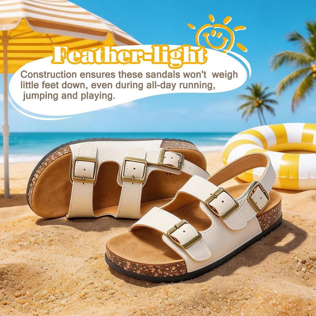 Kids Sandals for Boys and Girls, Cork Footbed with Double Buckles