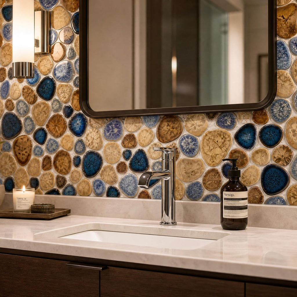 Glazed Blue Mosaic Ceramic Pebble Porcelain Tile Swimming Pool Bath Shower Wall Flooring Tile TSTGPT001 (5 Square