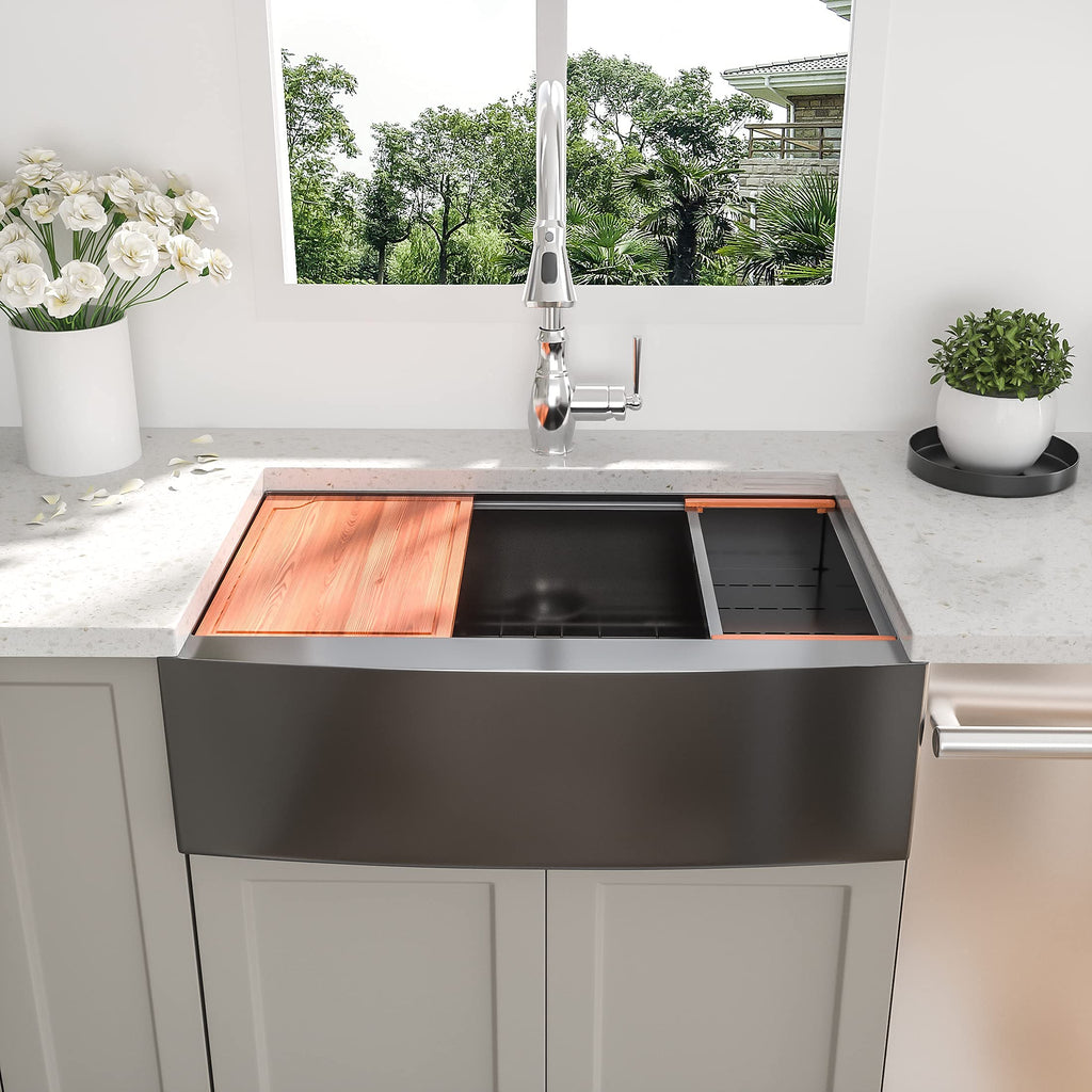 36 Inch Gunmetal Black Farmhouse Workstation Kitchen Sink