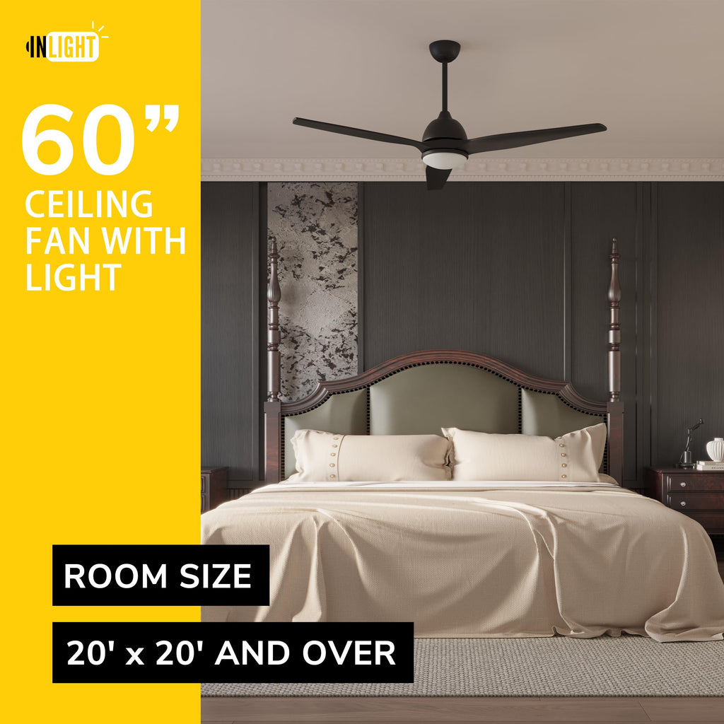 60-Inch Indoor/Outdoor Ceiling Fan with LED Light, Remote, Black