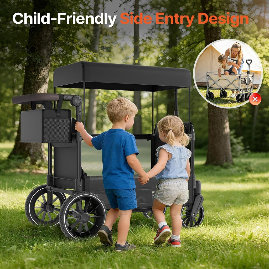 Stroller Wagon for 2 Kids with Side Entry & Point Safety