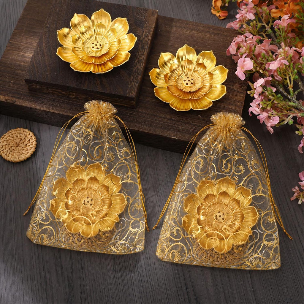 Set Lotus Incense Holder with Golden Lotus Accents for Diwali Return Gifts(3.15 in), Indian Pooja Return Gifts - Set of 12