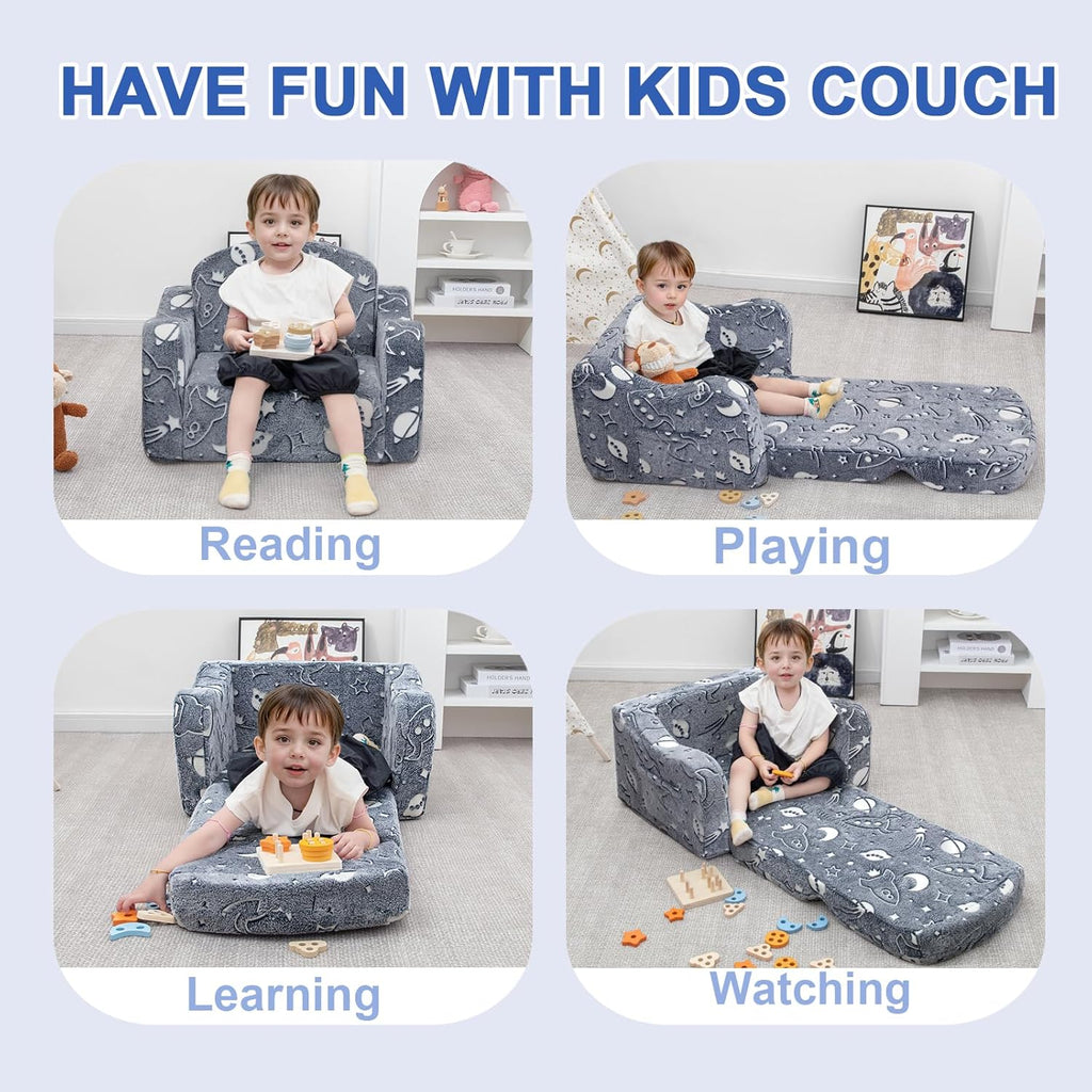 Comfy Kids Sofa Chair, in-1 Fold Out Couch with Blanket