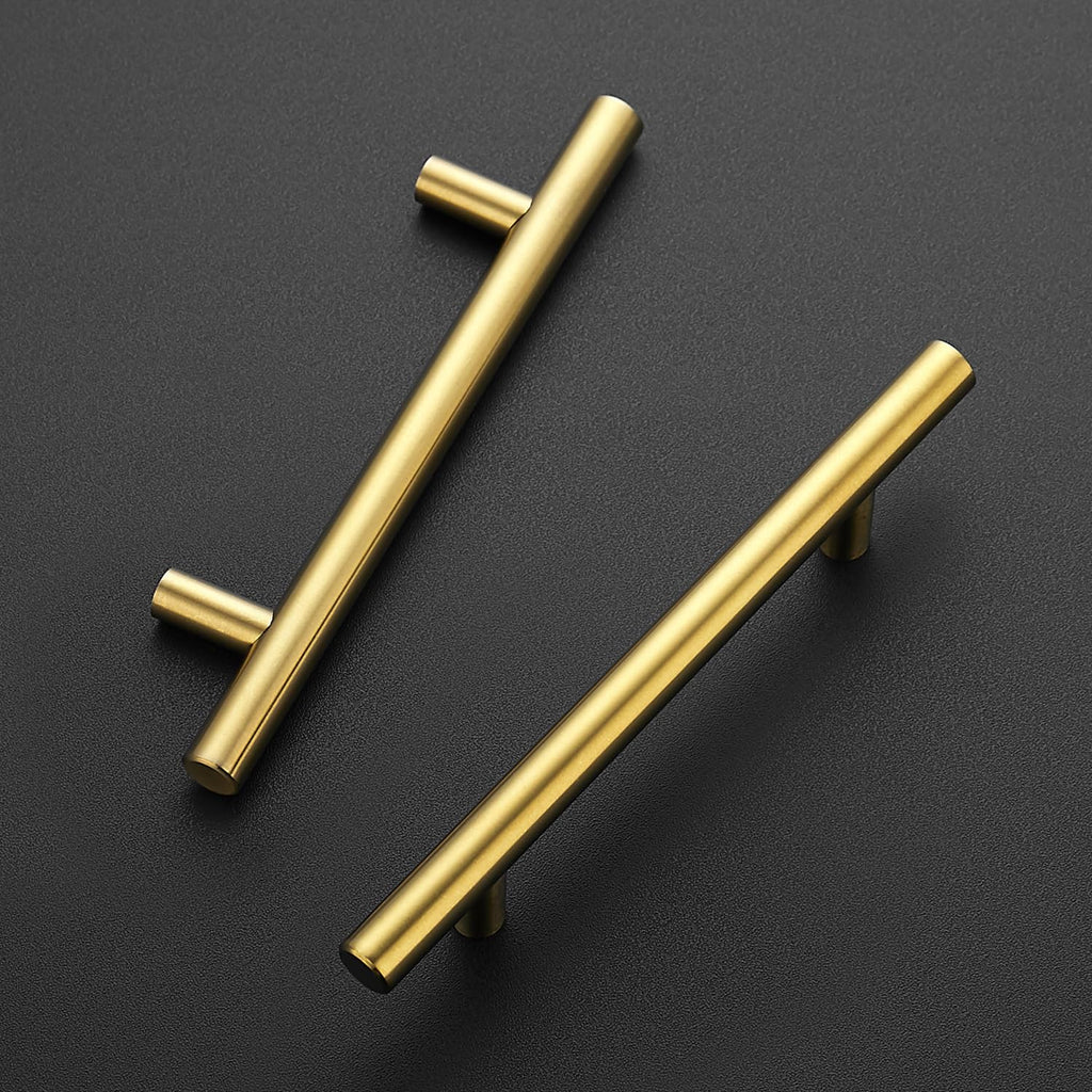 Brushed Gold Cabinet Handles,Round T Pulls,4 Inch,20 Pack
