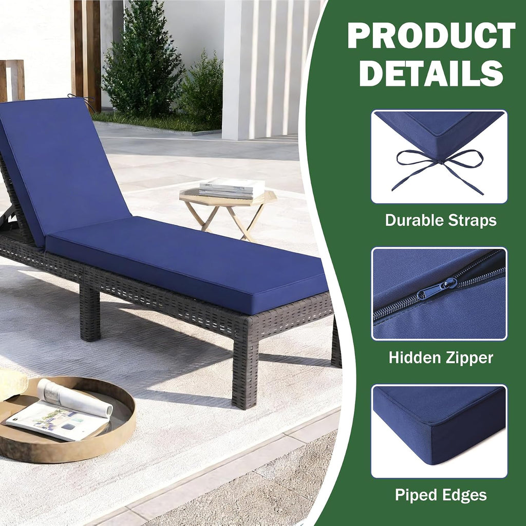 Chaise Lounge Cushions Outdoor, 72x 21x 3 Inch Waterproof & Fade-Resistant Lounge Chair Cushion, Outdoor Chaise