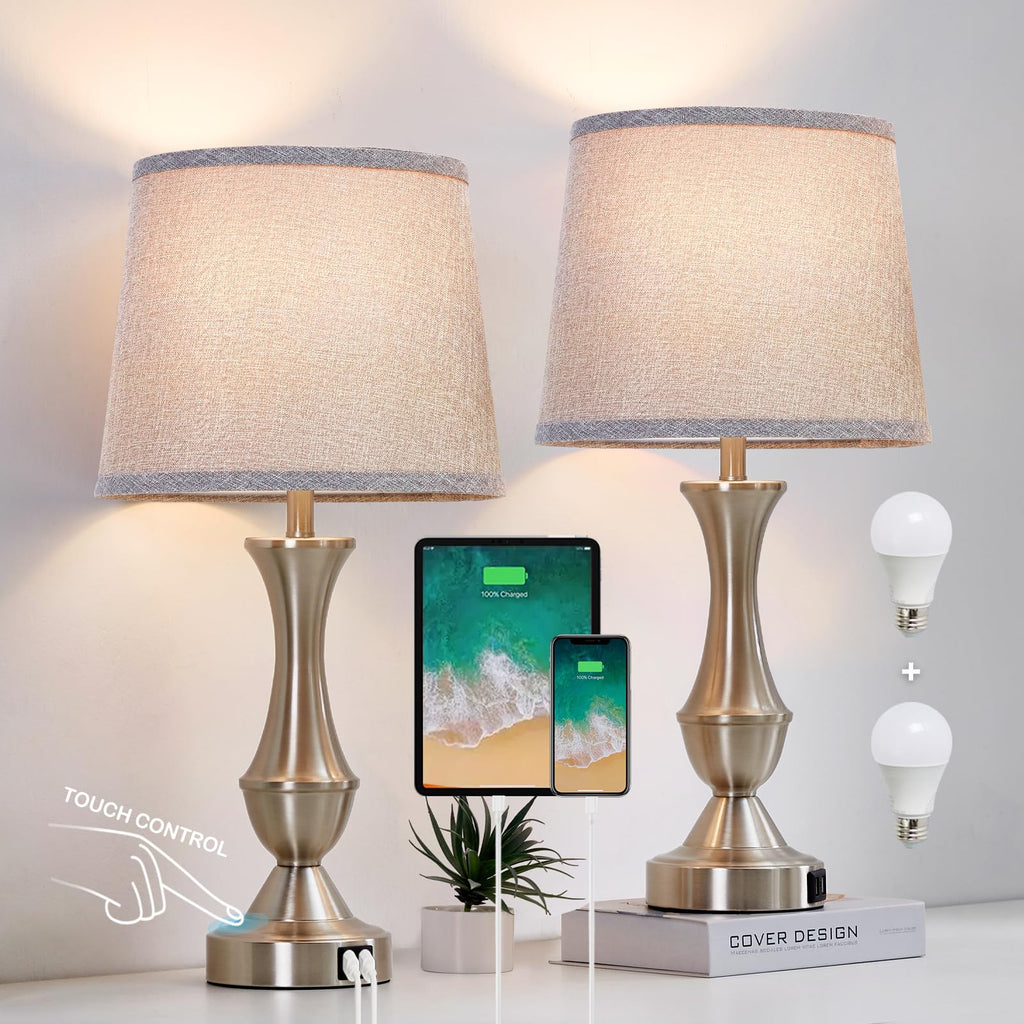 Touch Table Lamps Set of 2, 22" Tall Bedside Lamps, Nightstand Lamps