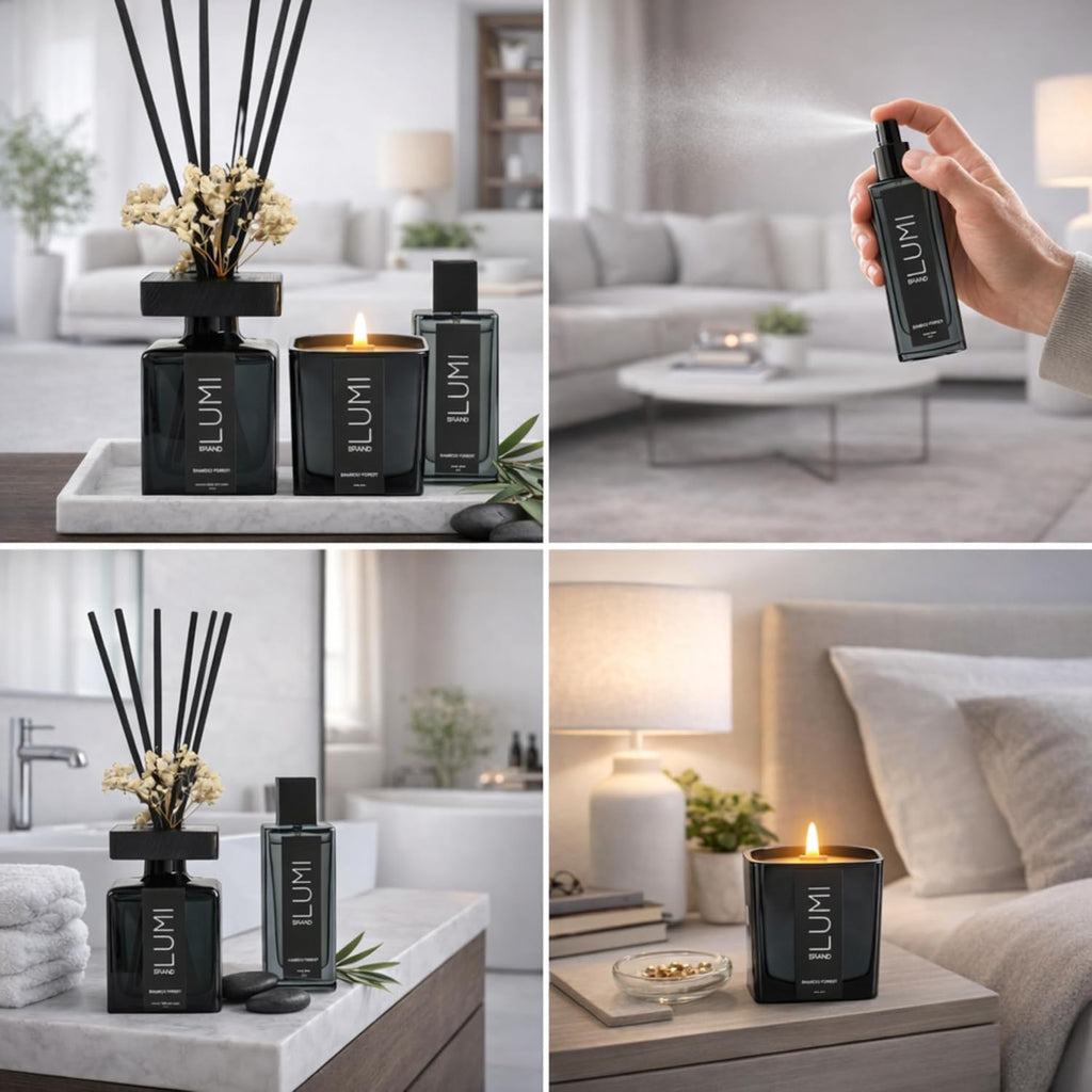 Luxury Aroma Gift Set | Bamboo Forest Scent - Reed Diffuser (200ml), Wood Wick Soy Candle (200g), Room Spray(50ml)
