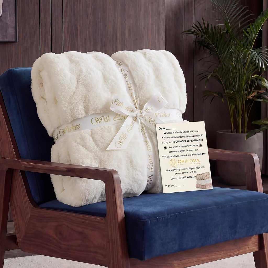 Light Beige Twin Fuzzy Faux Fur Throw Blanket for Couch Bedroom Living Room Furry Soft Fluffy Bed 60x80 Thick Warm