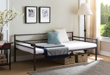 Modern Metal Twin Size Daybed Frame with Metal Slats Support, Bronze Finish