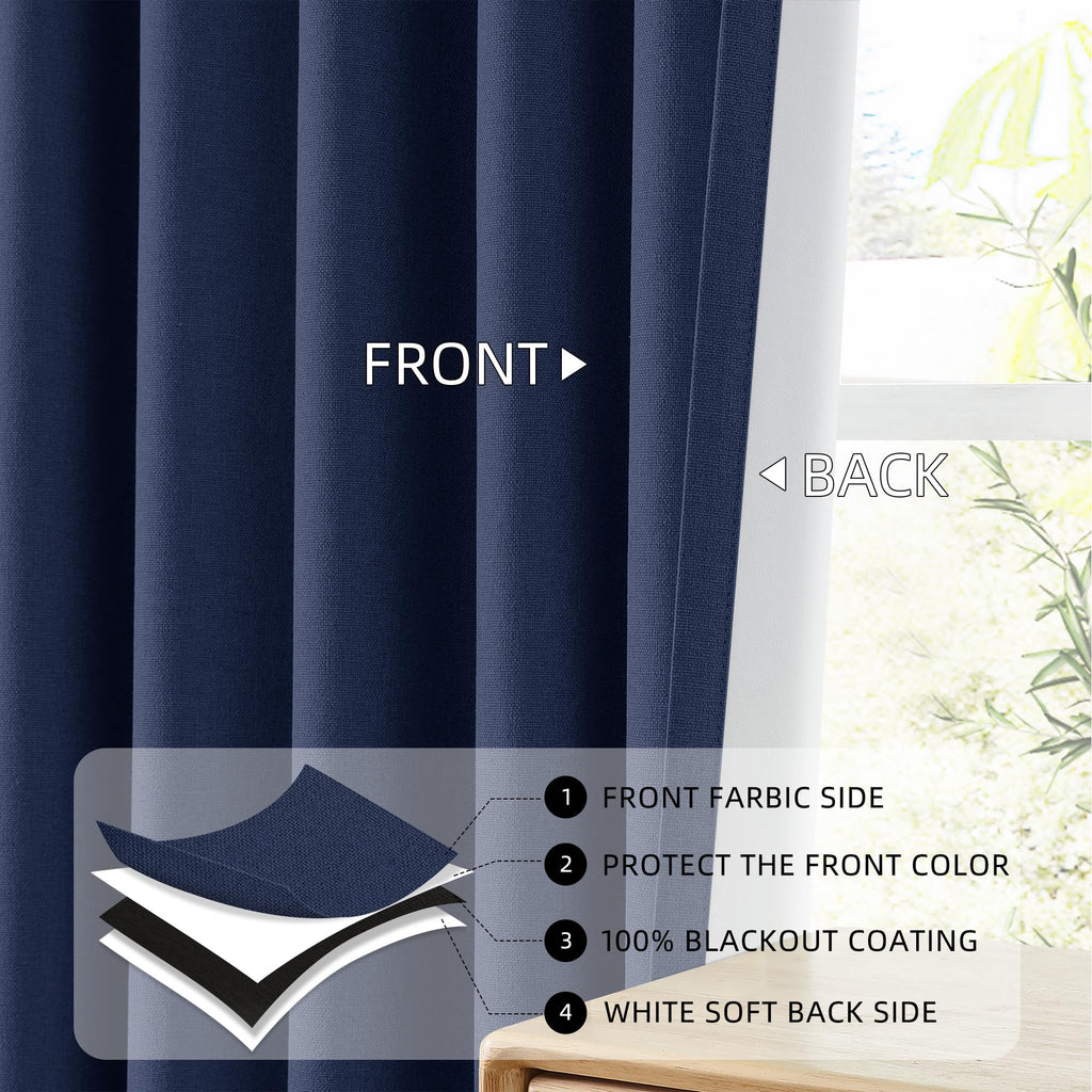 Navy Blue Blackout Curtains 96 Inches Long 2 Panels