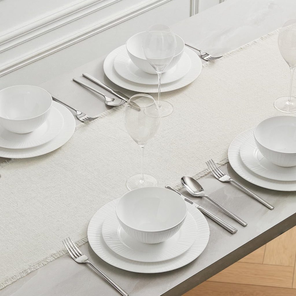 14 x 108 Inches Frayed Edge Table Runner, 270G Heavyweight Sand Washed Slub Texture Cotton Linen for Modern